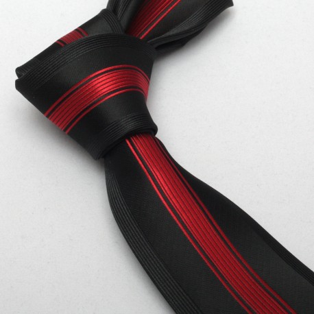 Cravate Slim Homme Noire Rayures Verticale Fuchsia 100% Microfibre